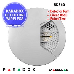 PARADOX SD360 - detector radio de fum, sirena piezo, buton test