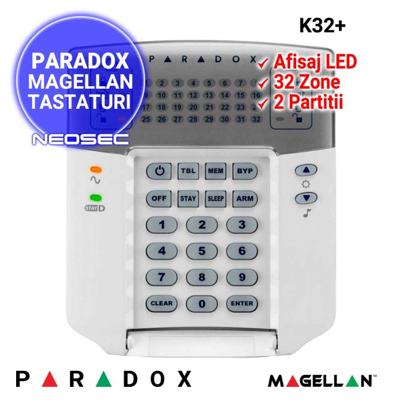 PARADOX Magellan K32+ - tastatura cablata LED 32 zone