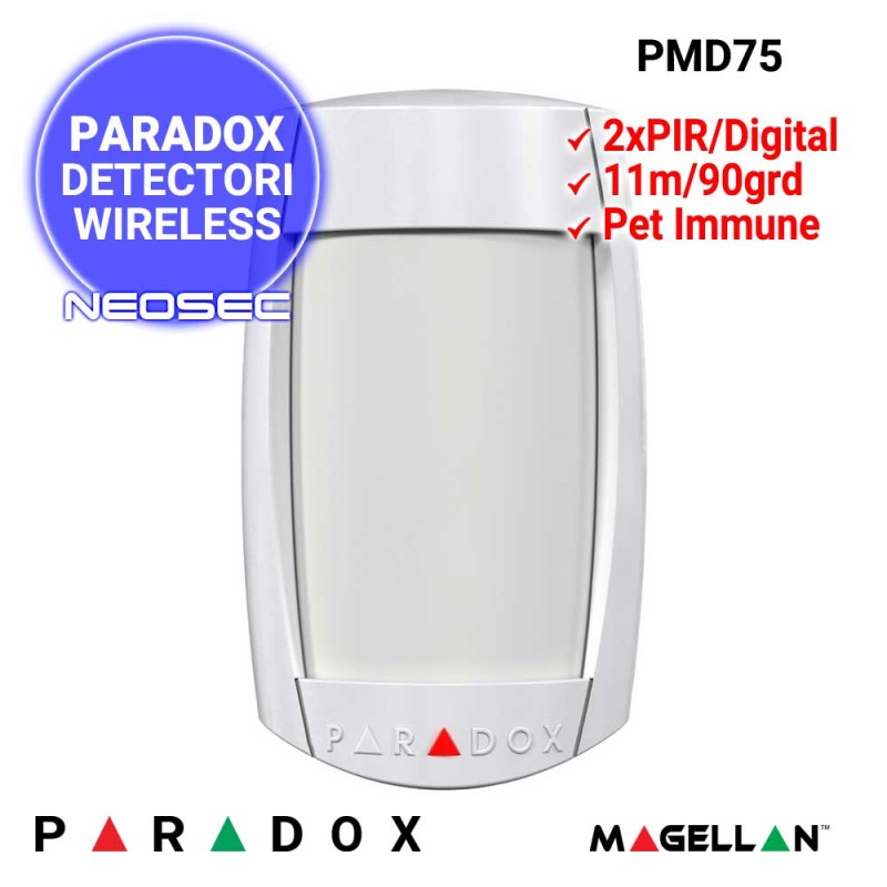 PARADOX PMD75 - detector radio PIR imun la animale, 11m/90grd