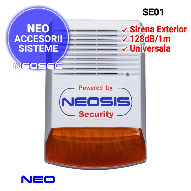 NEO SE01 - sirena cablata de exterior, 128dB, bec si LED-uri